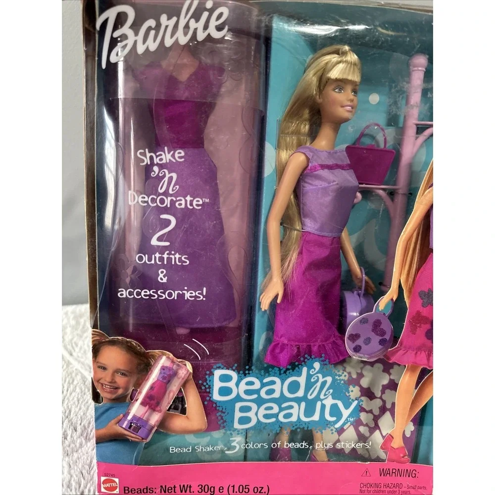 2001 Bead 'n Beauty‎ Glitzerperlen Barbie Puppe / 2 Outfits / Mattel 52745, NrfB